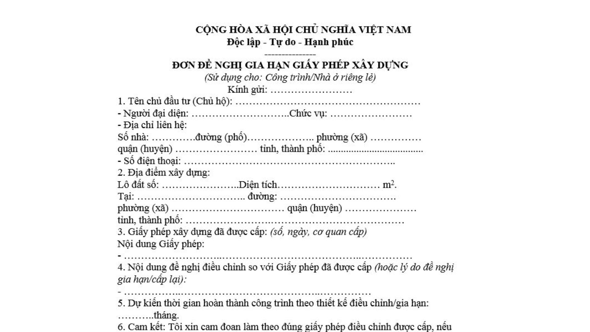 Mau don de nghi gia han giay phep xay dung